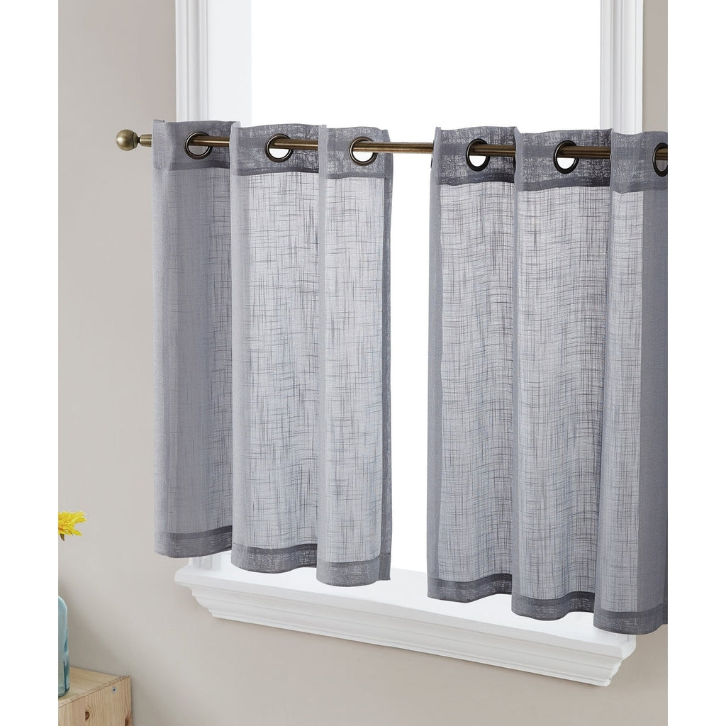 HLC.me Abbey Rideau semi-transparent texturé en imitation lin à œillets pour petites fenêtres, chambre et salle de bain
