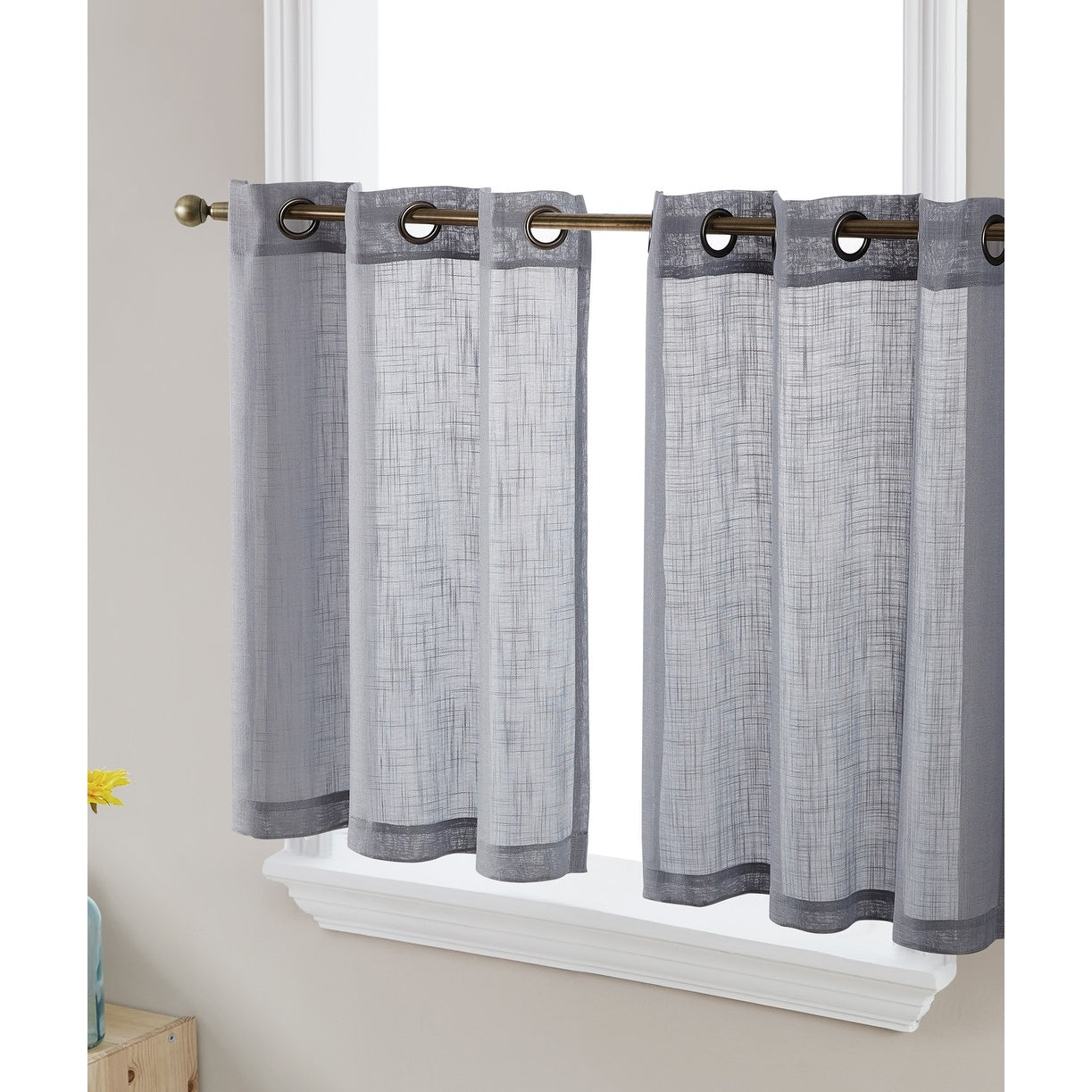 HLC.me Abbey Rideau semi-transparent texturé en imitation lin à œillets pour petites fenêtres, chambre et salle de bain