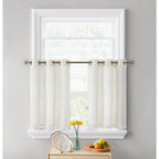 HLC.me Abbey Rideau semi-transparent texturé en imitation lin à œillets pour petites fenêtres, chambre et salle de bain