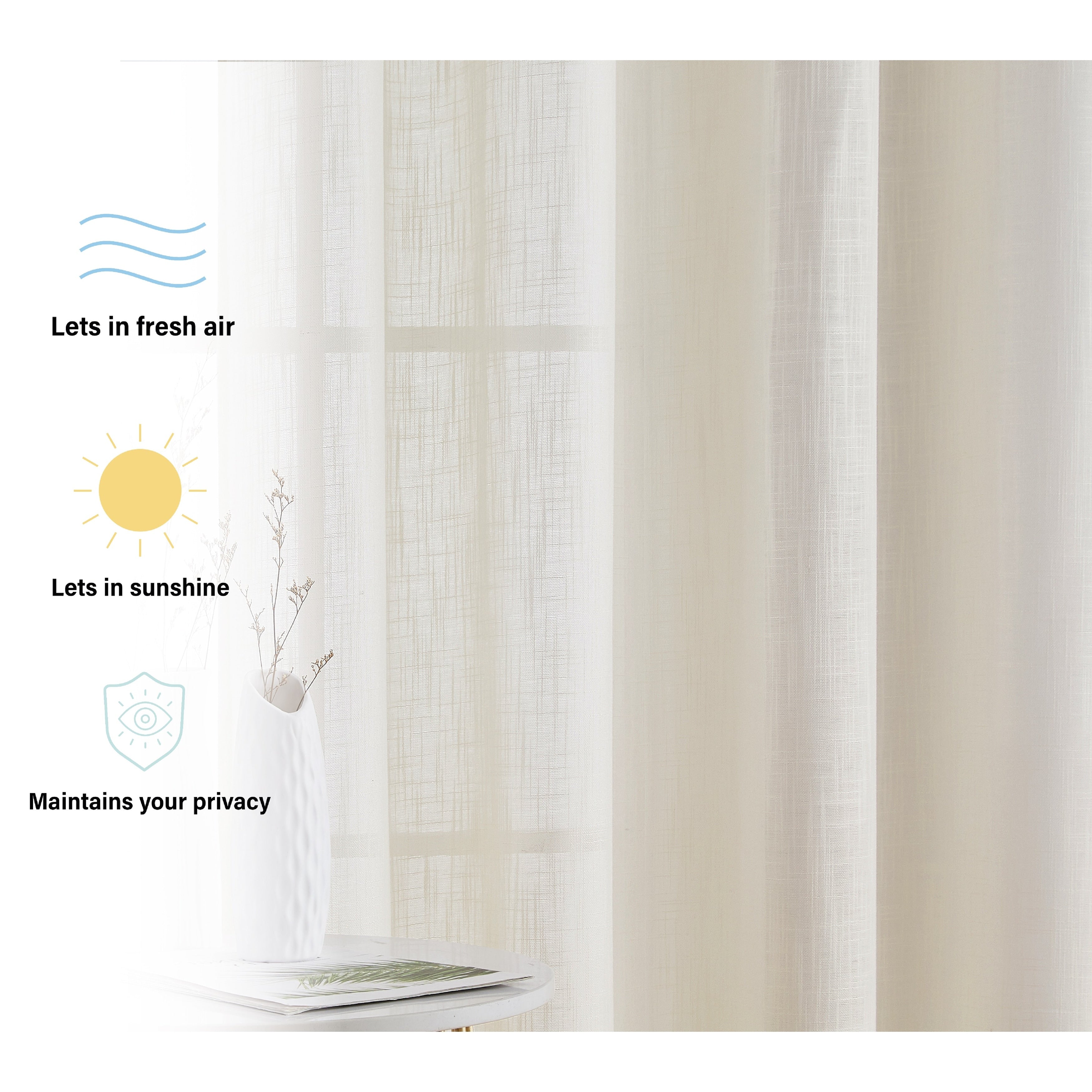 HLC.me Abbey Rideau semi-transparent texturé en imitation lin à œillets pour petites fenêtres, chambre et salle de bain