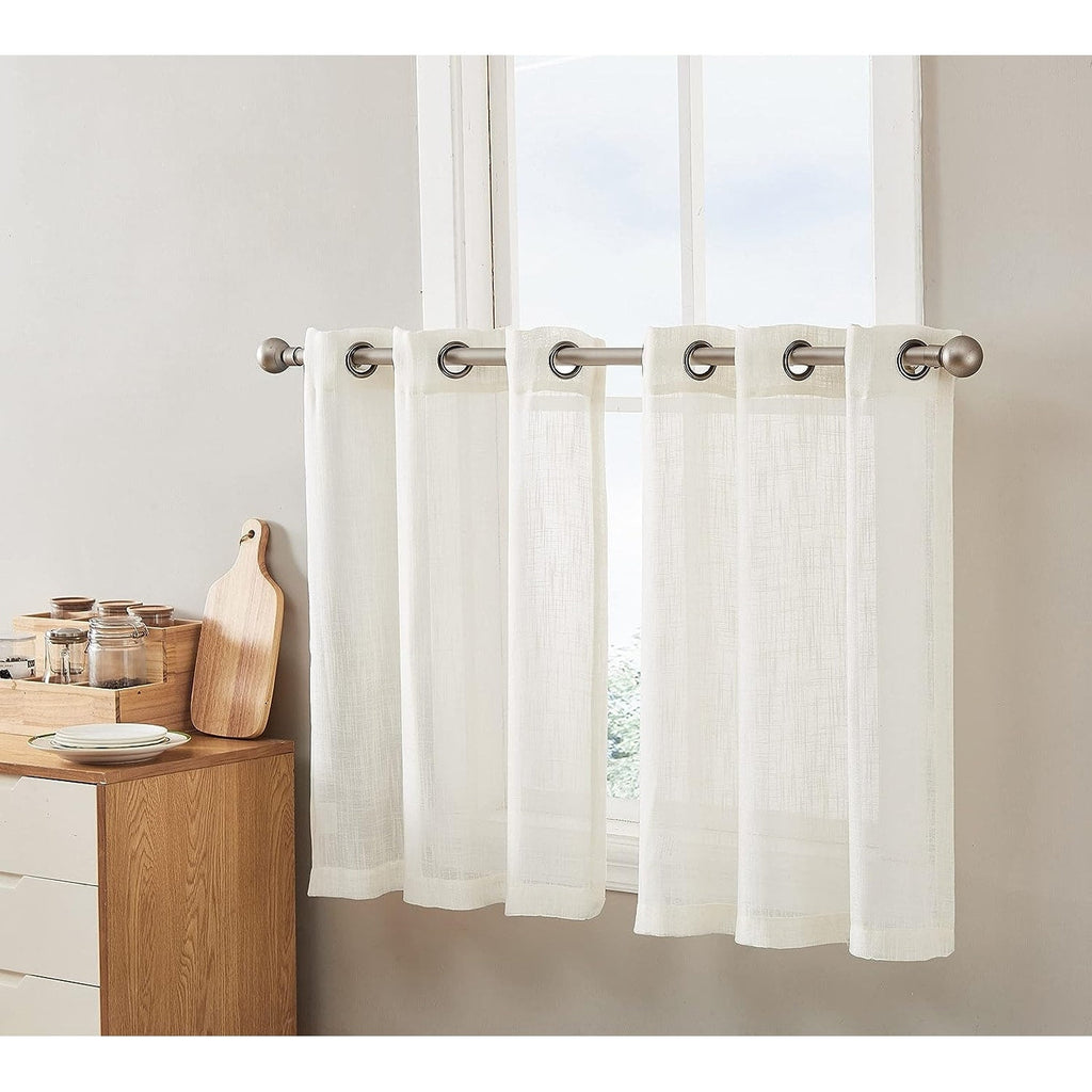 HLC.me Abbey Rideau semi-transparent texturé en imitation lin à œillets pour petites fenêtres, chambre et salle de bain