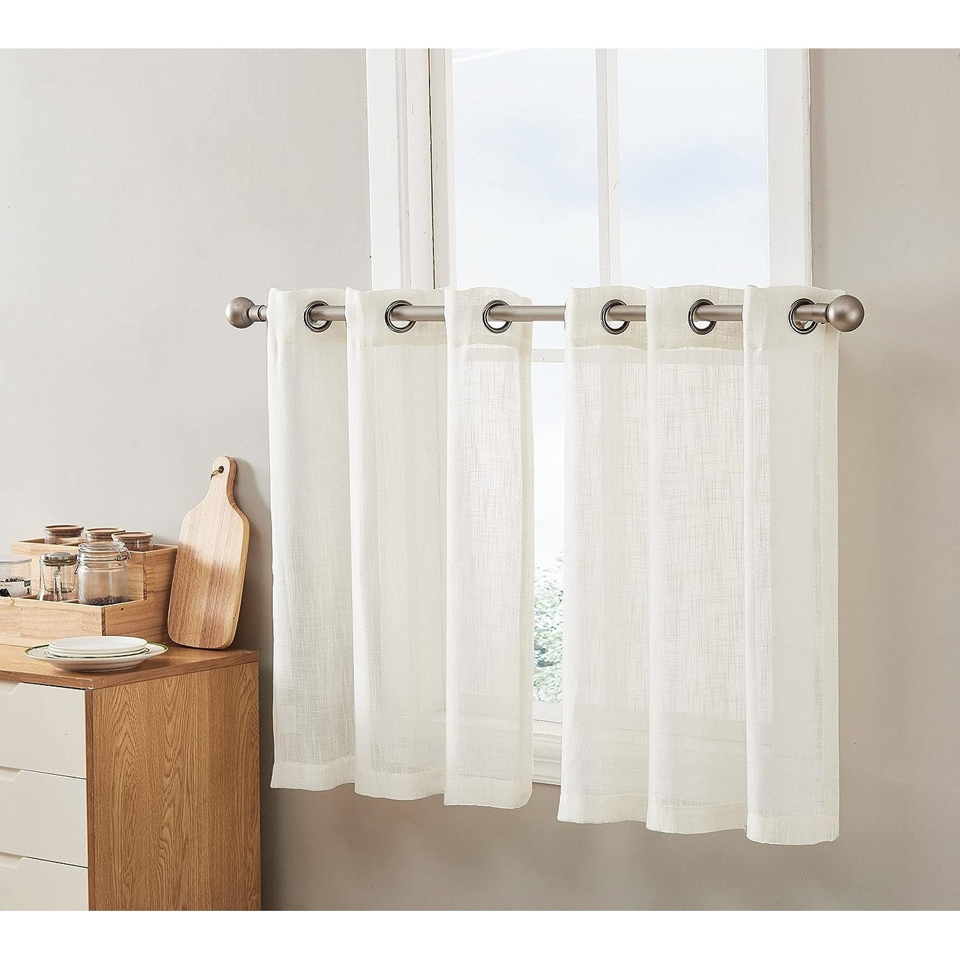 HLC.me Abbey Rideau semi-transparent texturé en imitation lin à œillets pour petites fenêtres, chambre et salle de bain