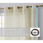 HLC.me Abbey Rideau semi-transparent texturé en imitation lin à œillets pour petites fenêtres, chambre et salle de bain
