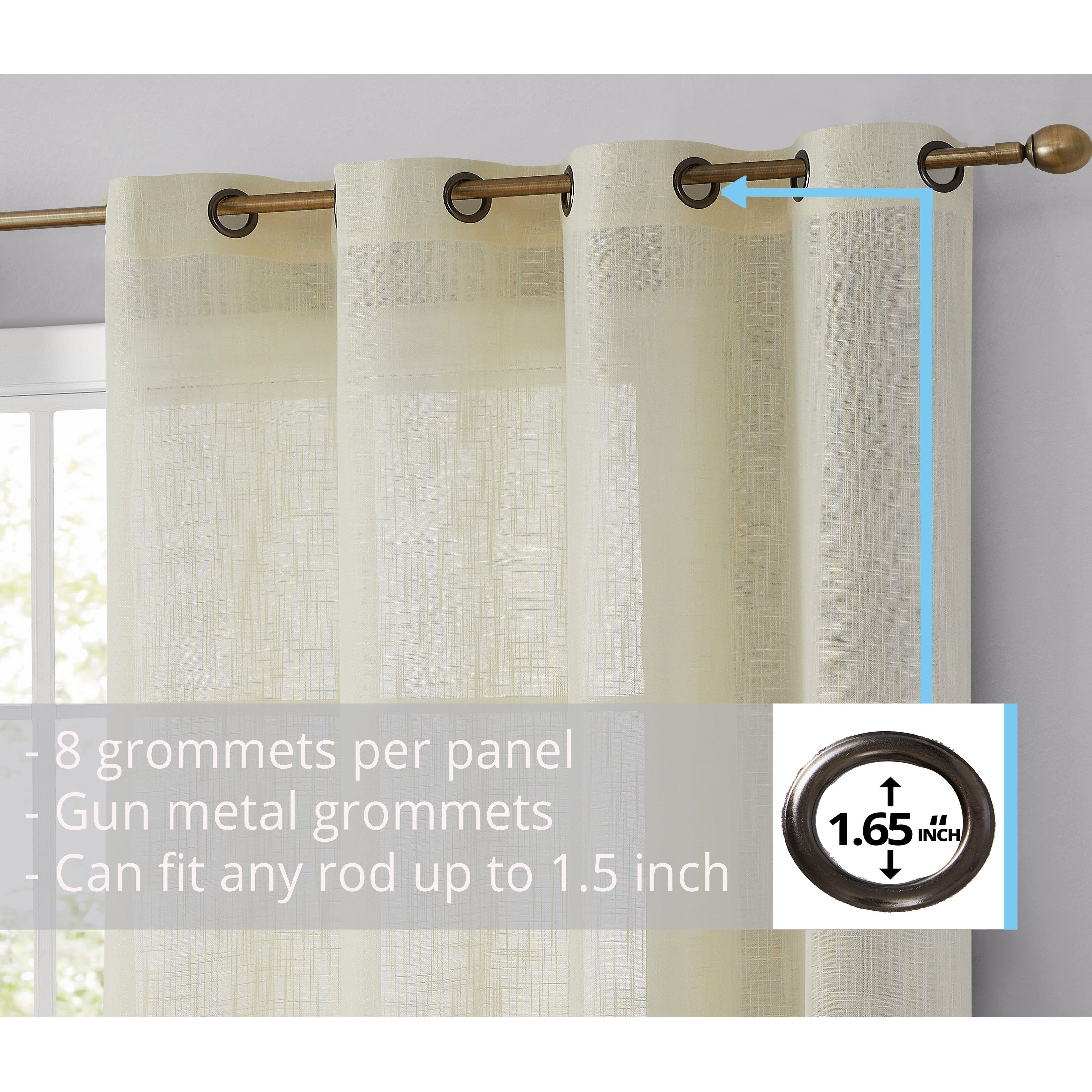 HLC.me Abbey Rideau semi-transparent texturé en imitation lin à œillets pour petites fenêtres, chambre et salle de bain
