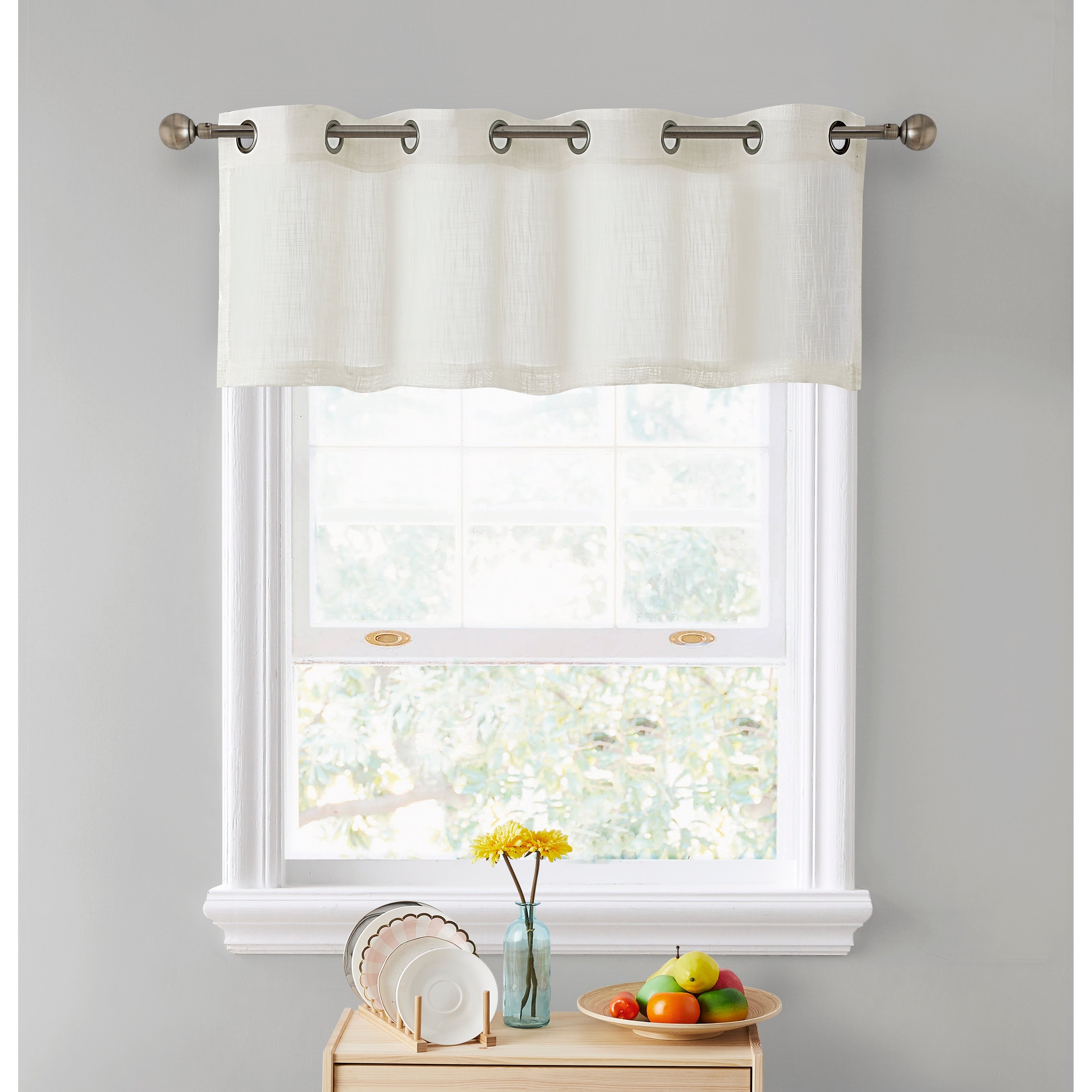 HLC.me Abbey Rideau semi-transparent texturé en imitation lin à œillets pour petites fenêtres, chambre et salle de bain
