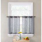 HLC.me Abbey Rideau semi-transparent texturé en imitation lin à œillets pour petites fenêtres, chambre et salle de bain