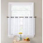 HLC.me Abbey Rideau semi-transparent texturé en imitation lin à œillets pour petites fenêtres, chambre et salle de bain