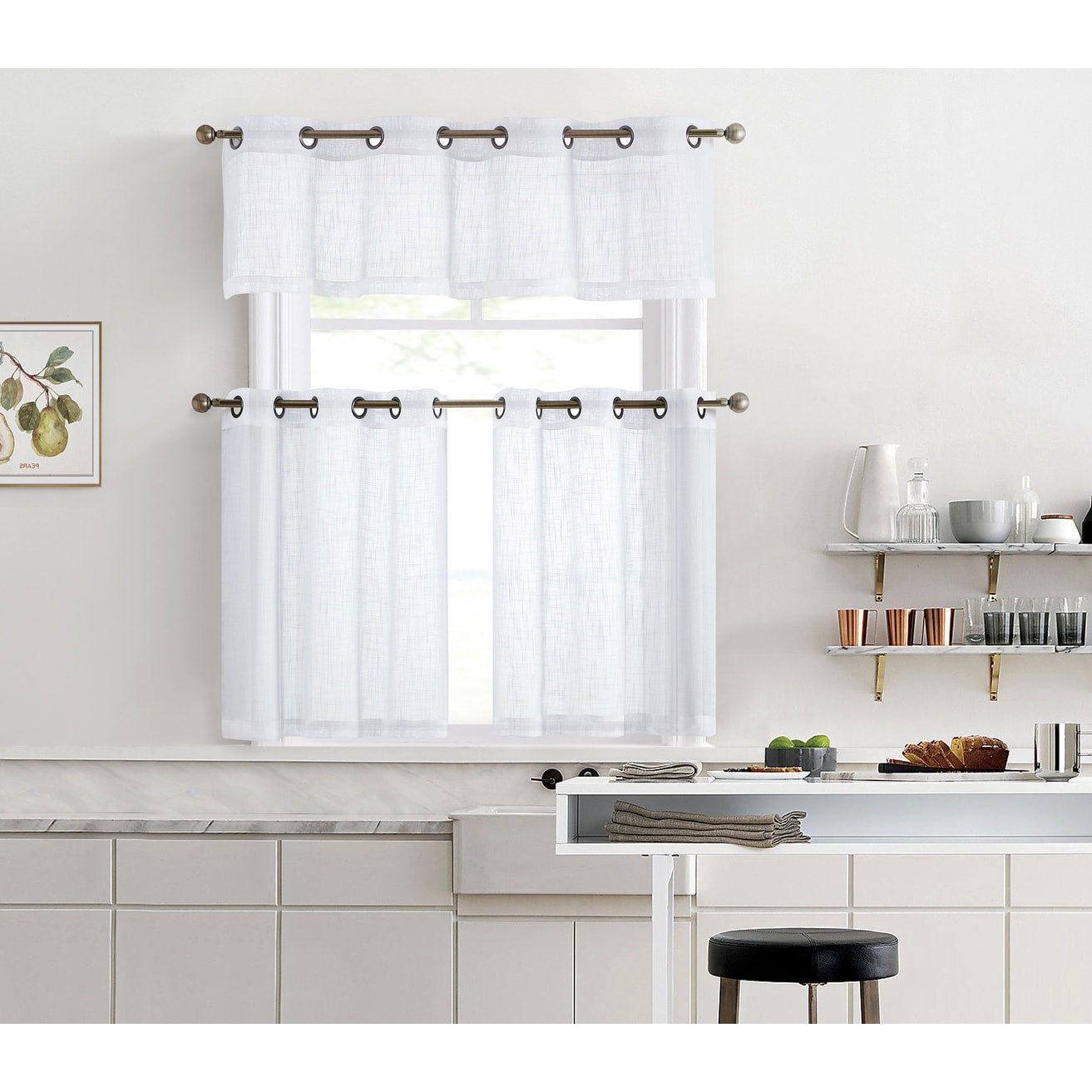 HLC.me Abbey Rideau semi-transparent texturé en imitation lin à œillets pour petites fenêtres, chambre et salle de bain