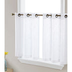 HLC.me Abbey Rideau semi-transparent texturé en imitation lin à œillets pour petites fenêtres, chambre et salle de bain