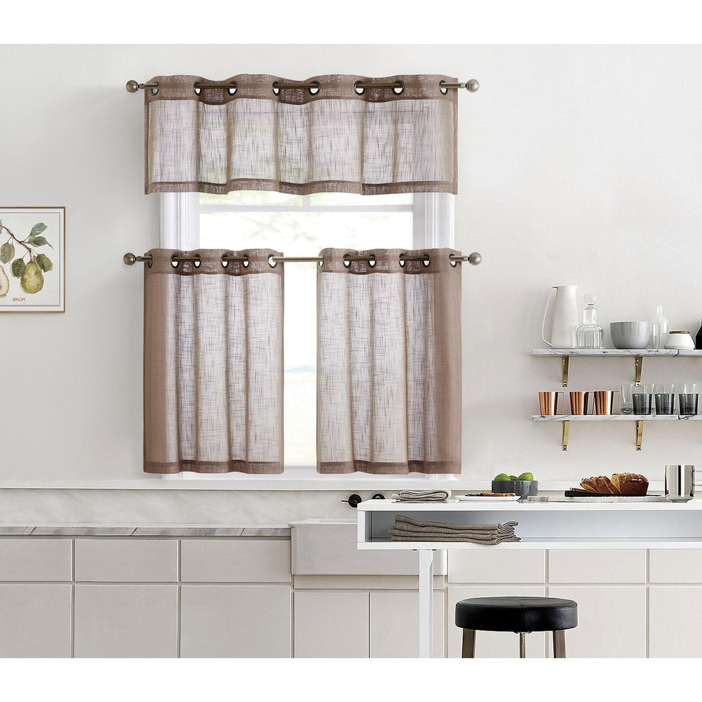 HLC.me Abbey Rideau semi-transparent texturé en imitation lin à œillets pour petites fenêtres, chambre et salle de bain