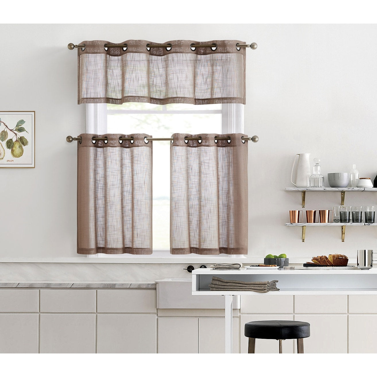 HLC.me Abbey Rideau semi-transparent texturé en imitation lin à œillets pour petites fenêtres, chambre et salle de bain
