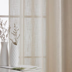 HLC.me Abbey Rideau semi-transparent texturé en imitation lin à œillets pour petites fenêtres, chambre et salle de bain