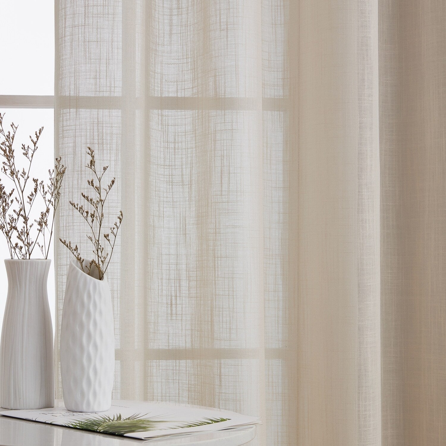 HLC.me Abbey Rideau semi-transparent texturé en imitation lin à œillets pour petites fenêtres, chambre et salle de bain