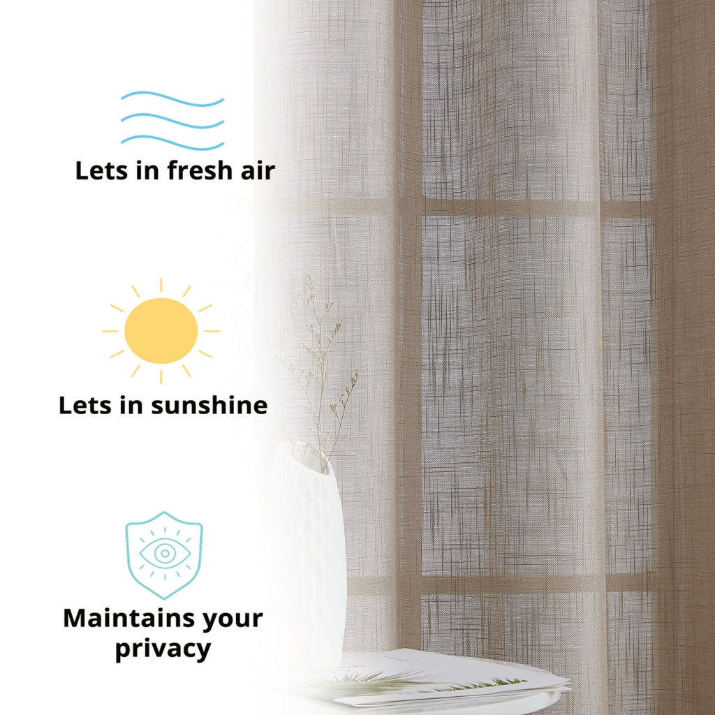 HLC.me Abbey Rideau semi-transparent texturé en imitation lin à œillets pour petites fenêtres, chambre et salle de bain