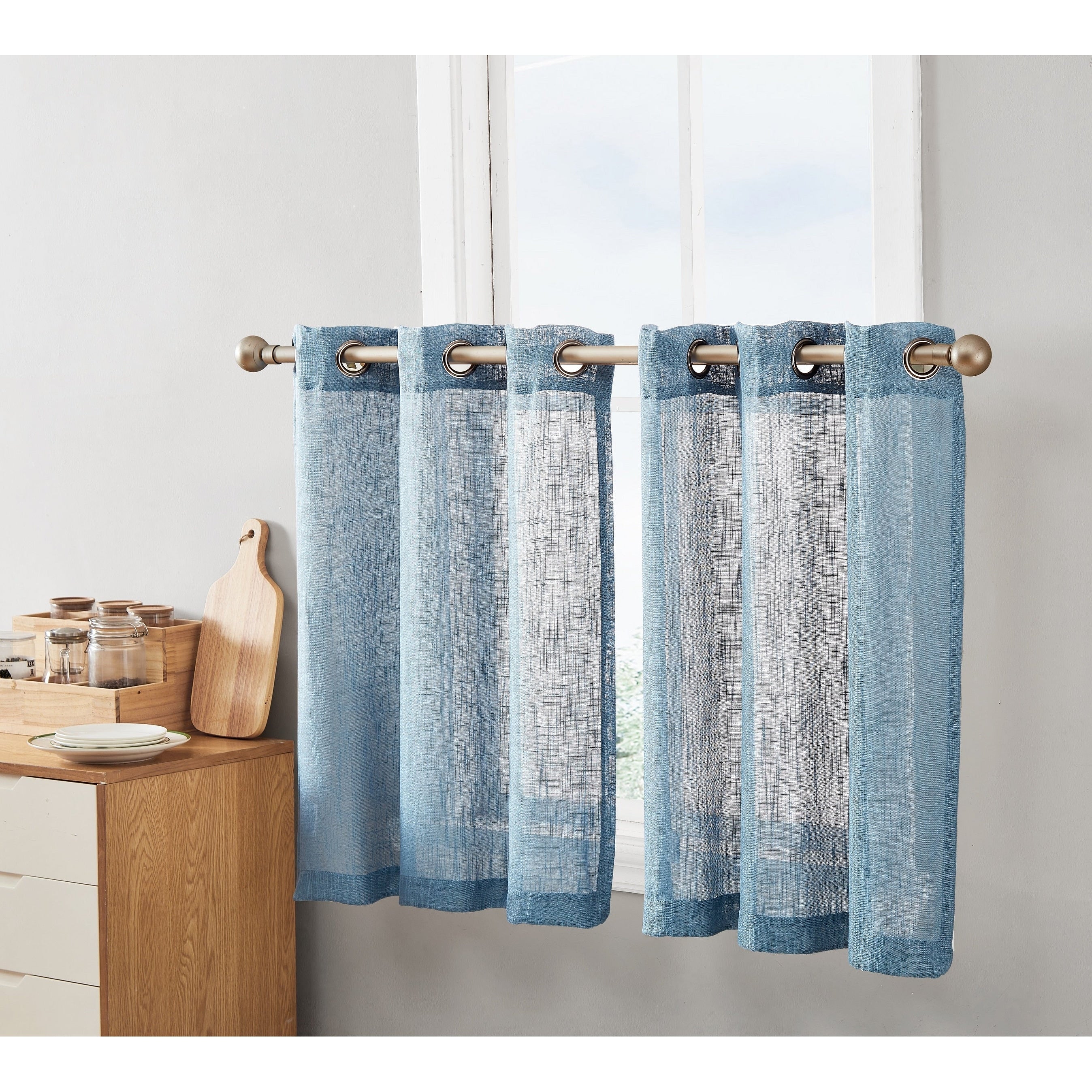 HLC.me Abbey Rideau semi-transparent texturé en imitation lin à œillets pour petites fenêtres, chambre et salle de bain