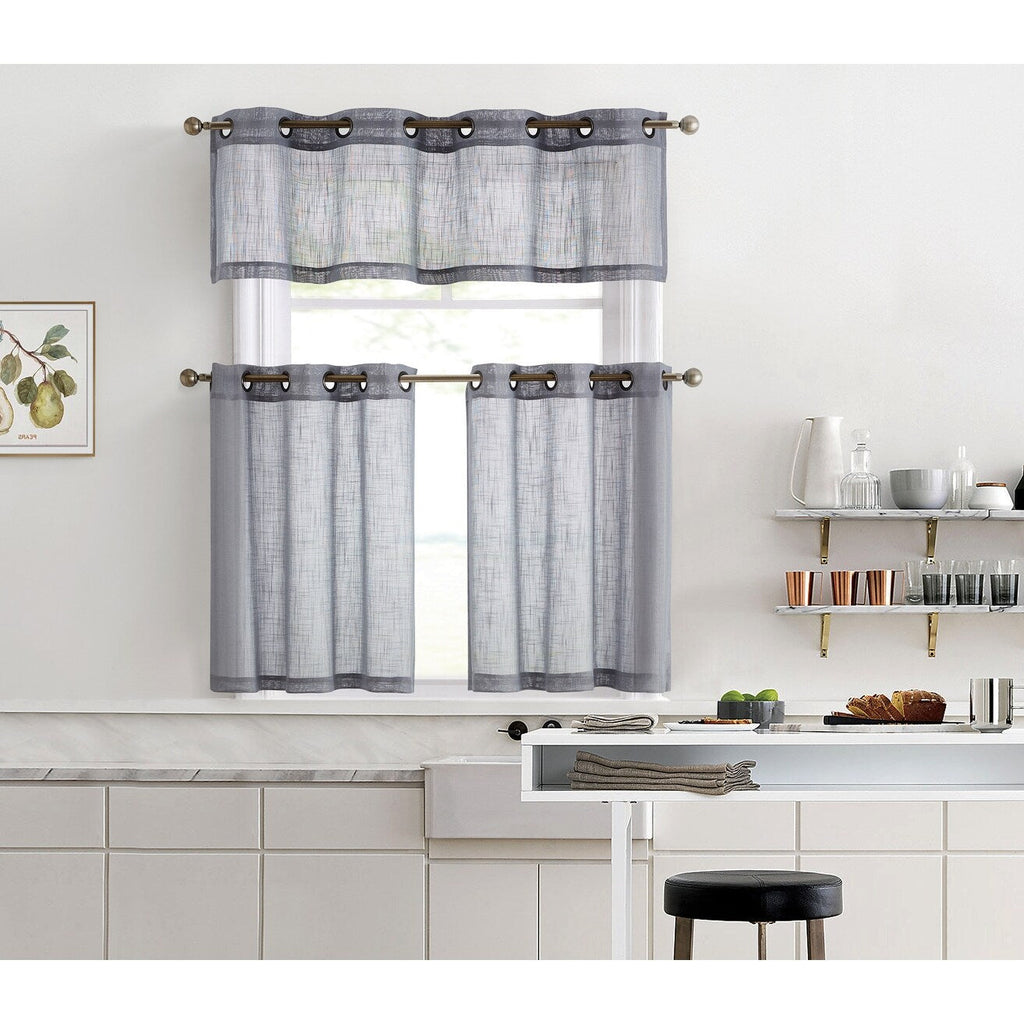 HLC.me Abbey Rideau semi-transparent texturé en imitation lin à œillets pour petites fenêtres, chambre et salle de bain