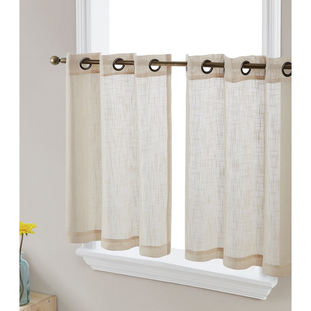 HLC.me Abbey Rideau semi-transparent texturé en imitation lin à œillets pour petites fenêtres, chambre et salle de bain