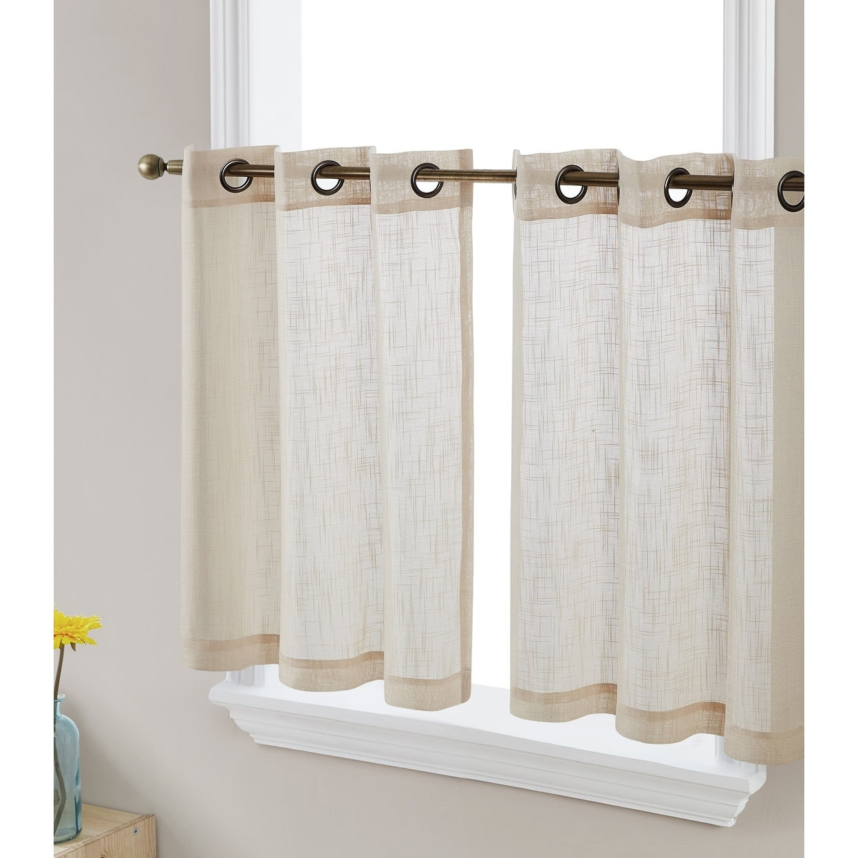 HLC.me Abbey Rideau semi-transparent texturé en imitation lin à œillets pour petites fenêtres, chambre et salle de bain