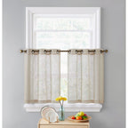 HLC.me Abbey Rideau semi-transparent texturé en imitation lin à œillets pour petites fenêtres, chambre et salle de bain