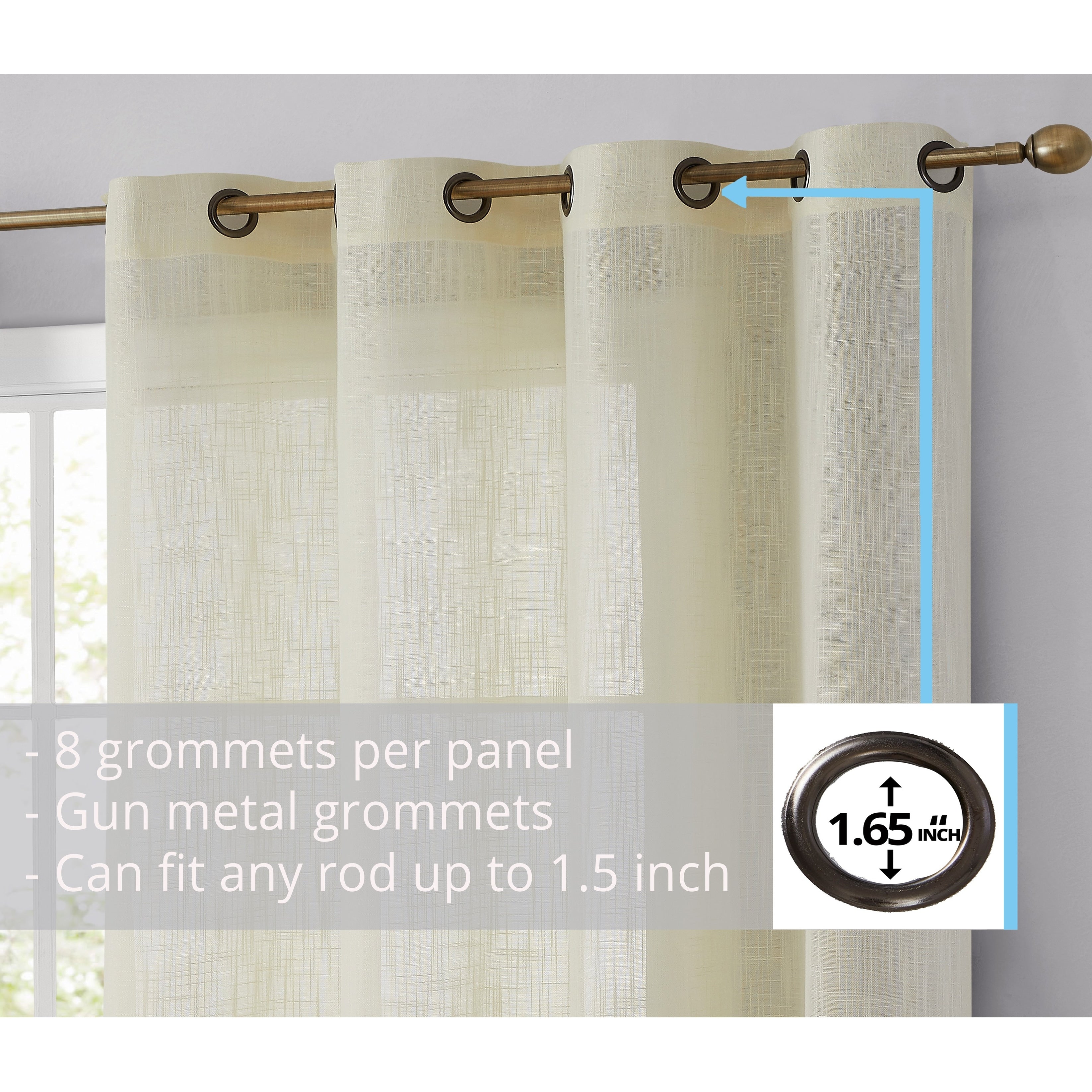 HLC.me Abbey Rideaux semi-transparents texturés en imitation lin, filtrant la lumière et à œillets, paire