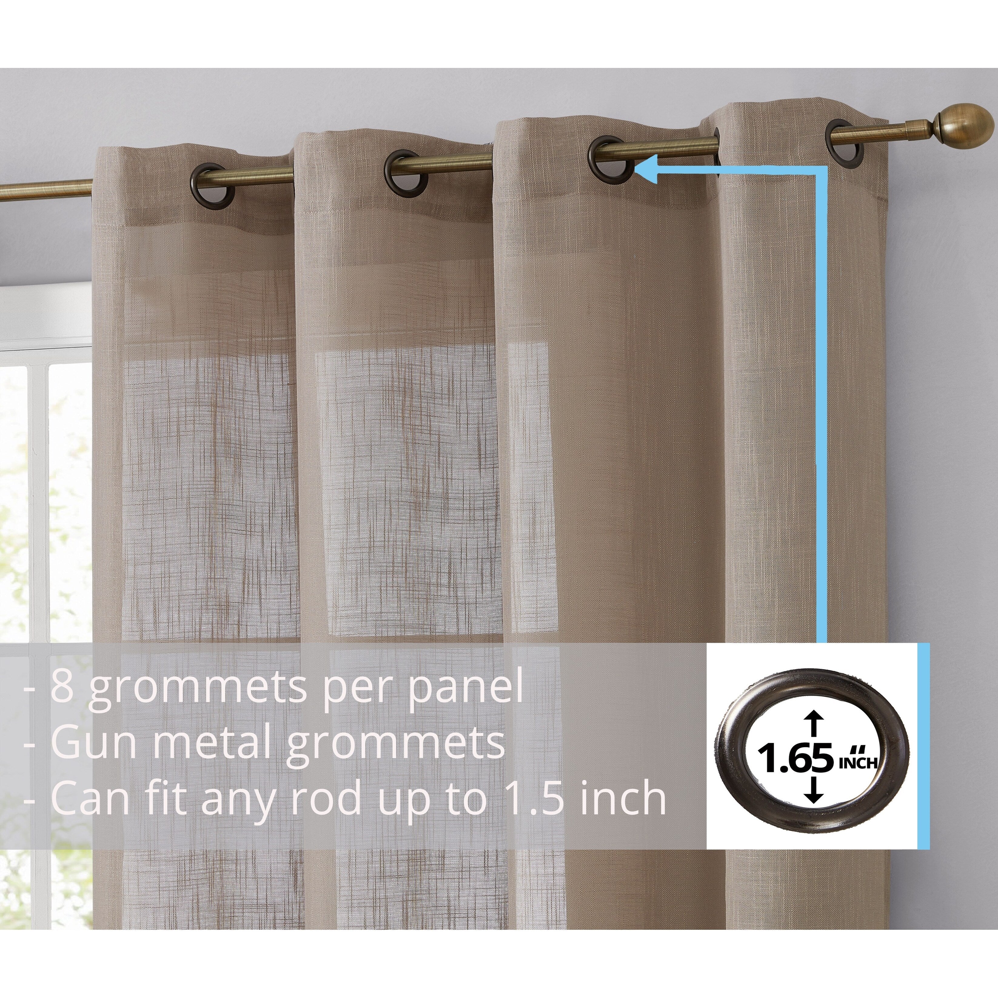 HLC.me Abbey Rideaux semi-transparents texturés en imitation lin, filtrant la lumière et à œillets, paire