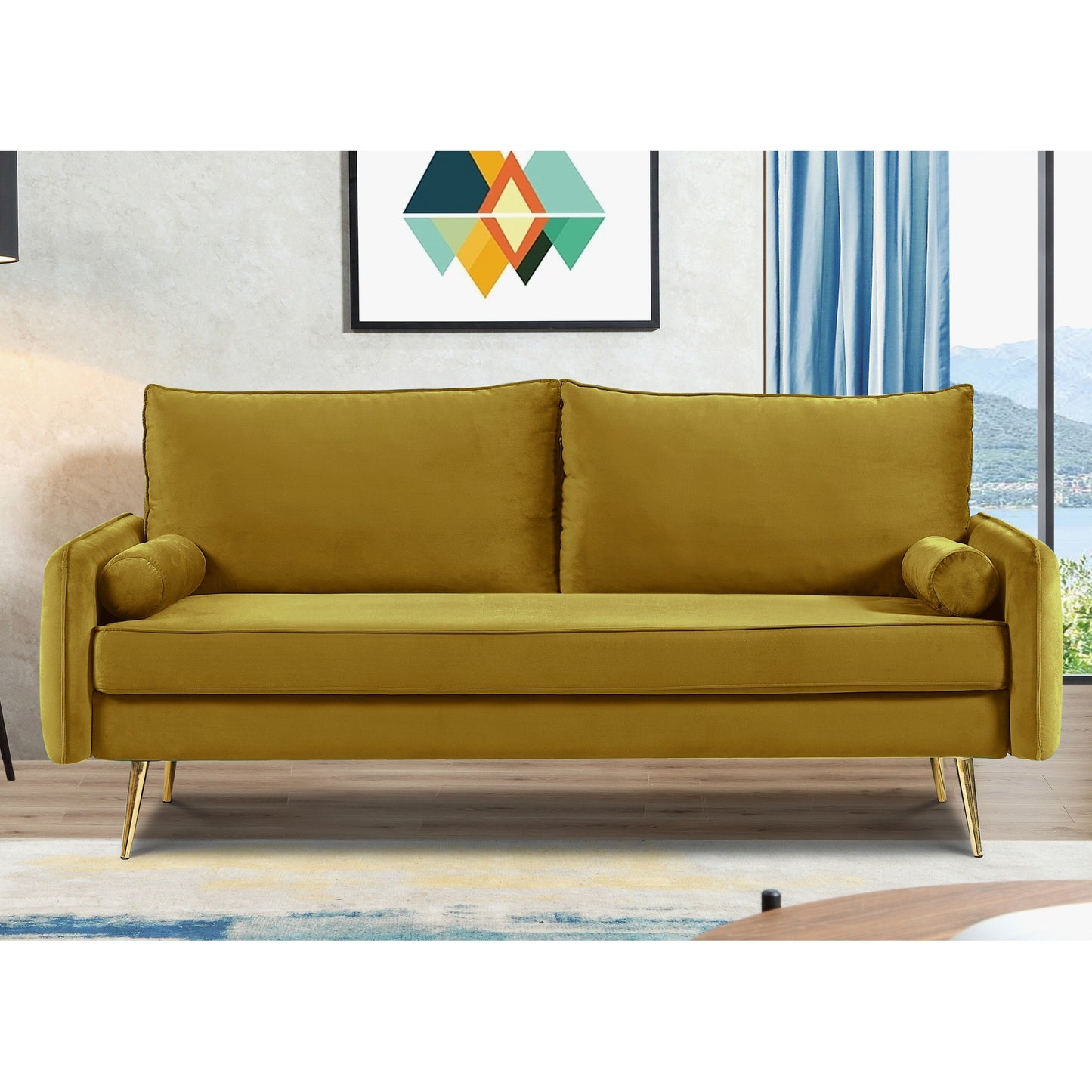 Canapé Villeda 70''W en polyester avec accoudoirs carrés