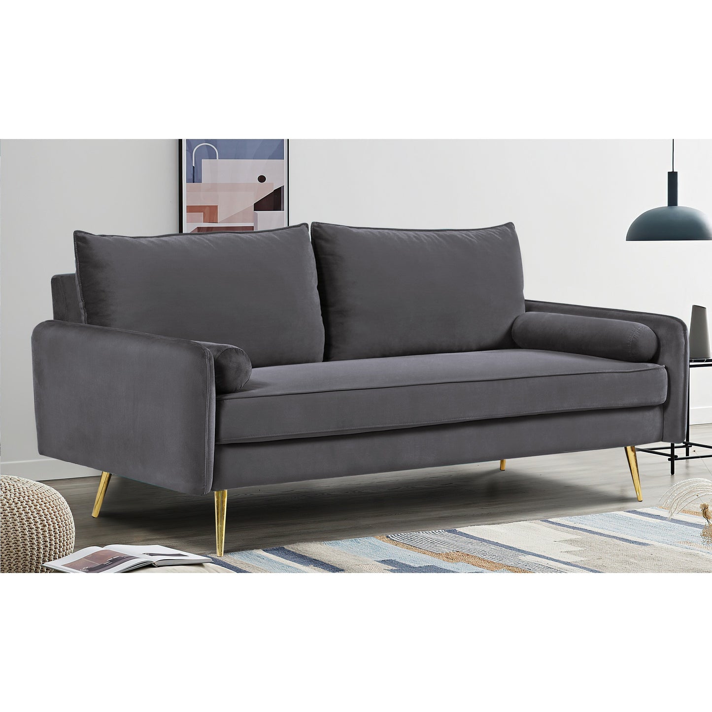 Canapé Villeda 70''W en polyester avec accoudoirs carrés
