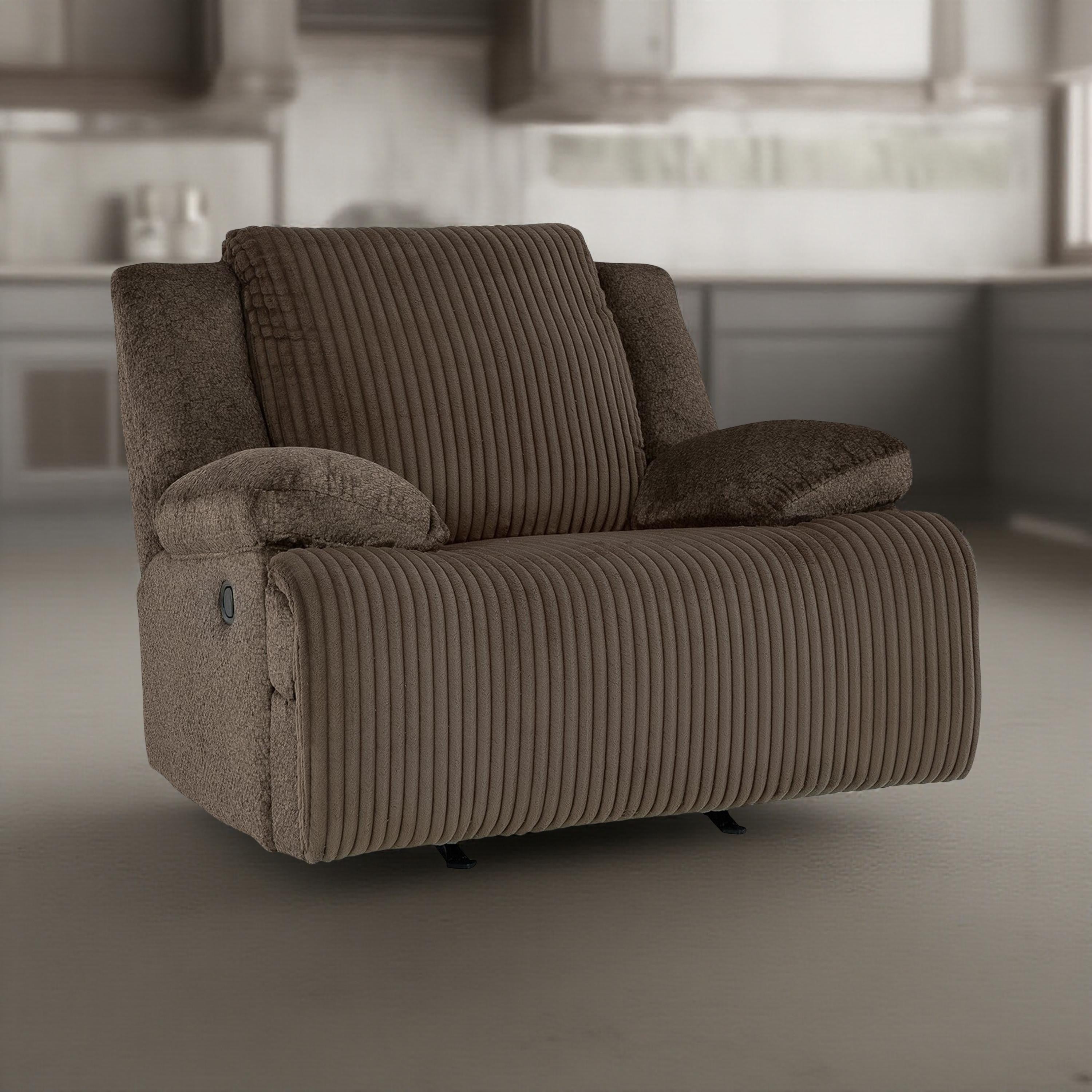 Fauteuil inclinable à bascule manuel Vincent, tissu velours côtelé marron chocolat