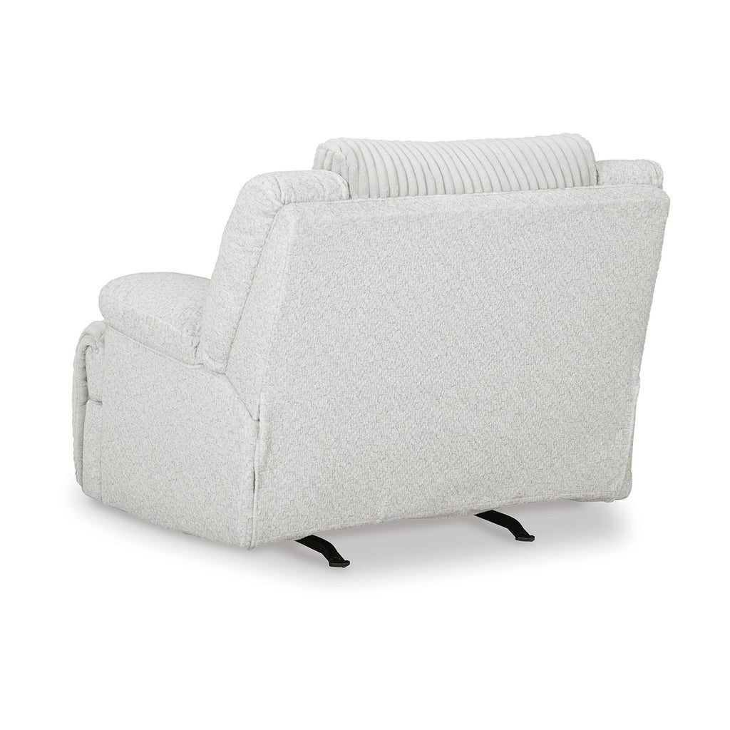 Fauteuil inclinable à bascule manuel Vincent, velours côtelé blanc, accoudoirs coussinés