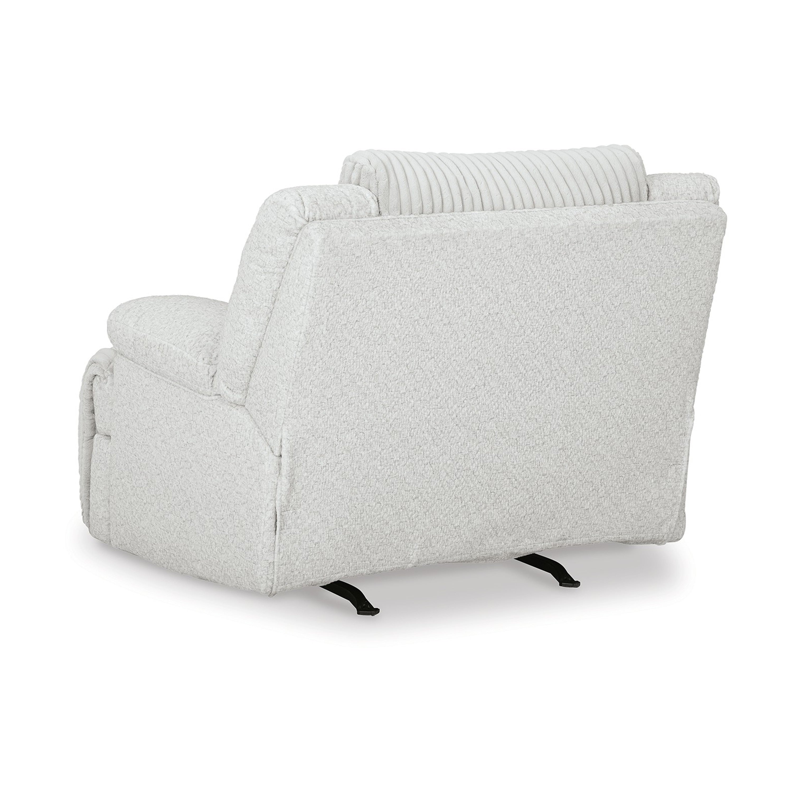 Fauteuil inclinable à bascule manuel Vincent, velours côtelé blanc, accoudoirs coussinés