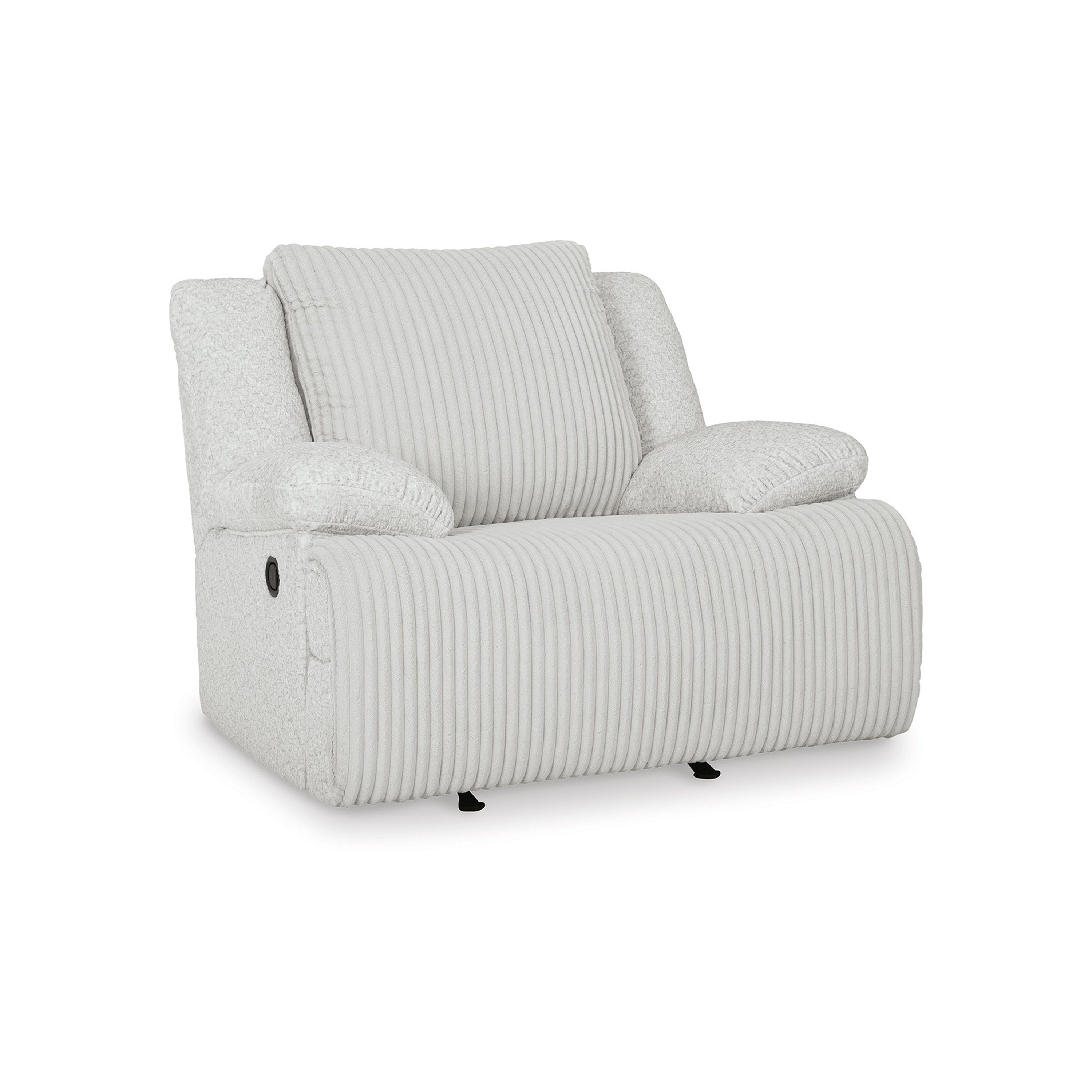 Fauteuil inclinable à bascule manuel Vincent, velours côtelé blanc, accoudoirs coussinés