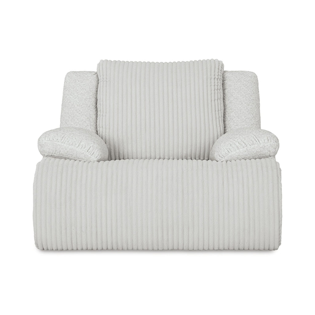 Fauteuil inclinable à bascule manuel Vincent, velours côtelé blanc, accoudoirs coussinés