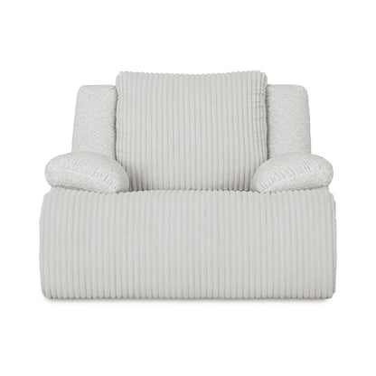 Fauteuil inclinable à bascule manuel Vincent, velours côtelé blanc, accoudoirs coussinés