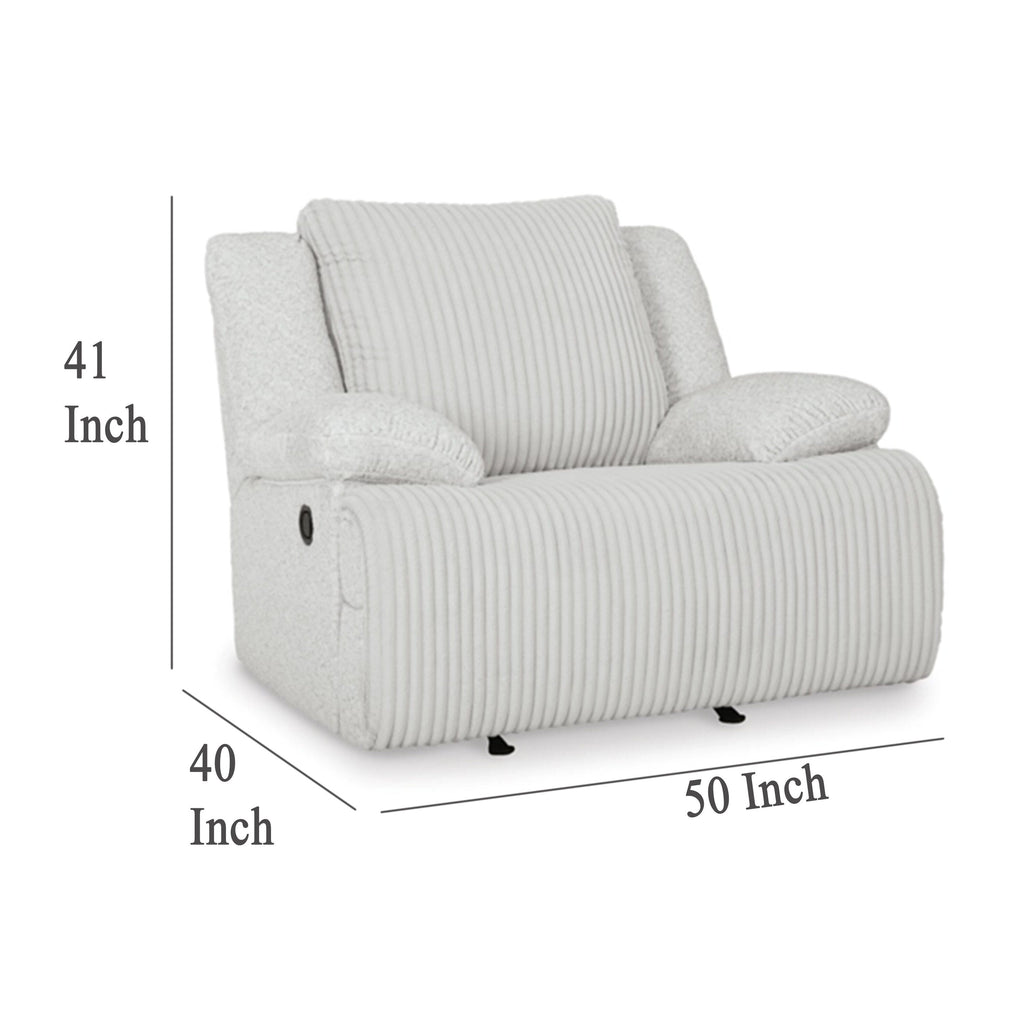 Fauteuil inclinable à bascule manuel Vincent, velours côtelé blanc, accoudoirs coussinés