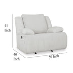 Fauteuil inclinable à bascule manuel Vincent, velours côtelé blanc, accoudoirs coussinés