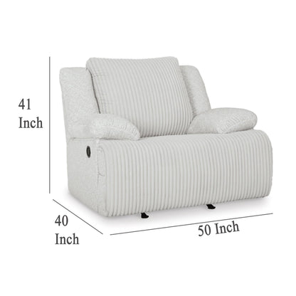 Fauteuil inclinable à bascule manuel Vincent, velours côtelé blanc, accoudoirs coussinés