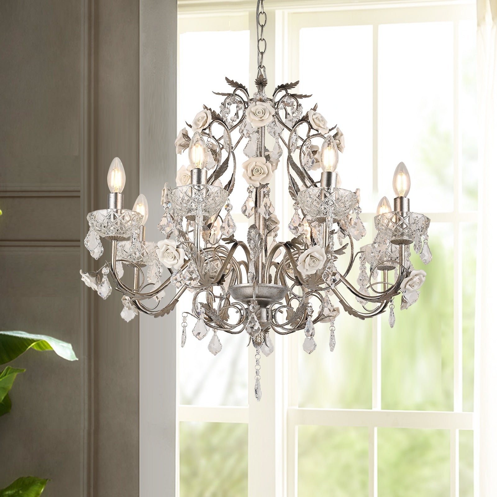 Magnifique et élégant lustre décoratif vintage en cristal rose Palace