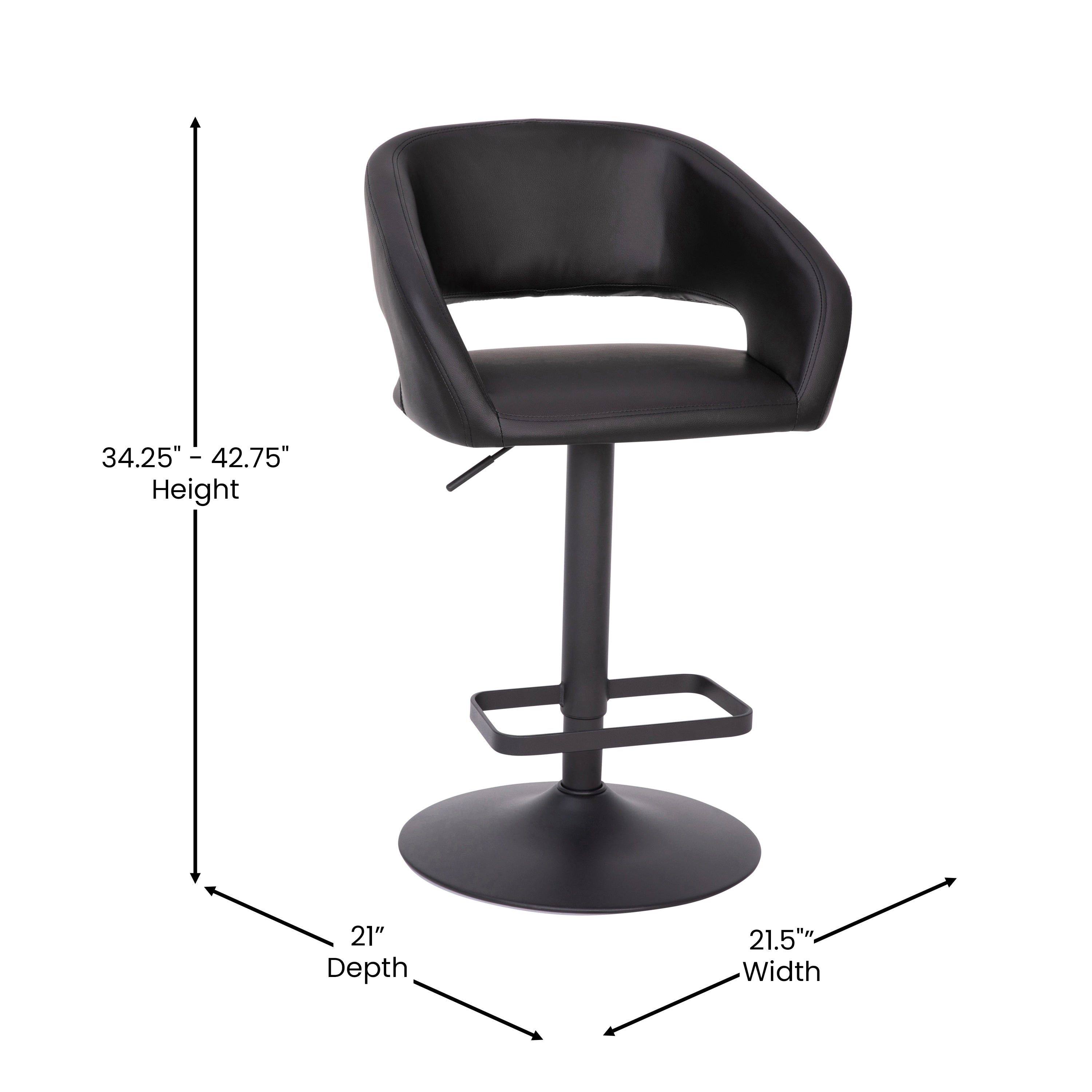 Tabouret de bar moderne rembourré à hauteur réglable avec dossier arrondi