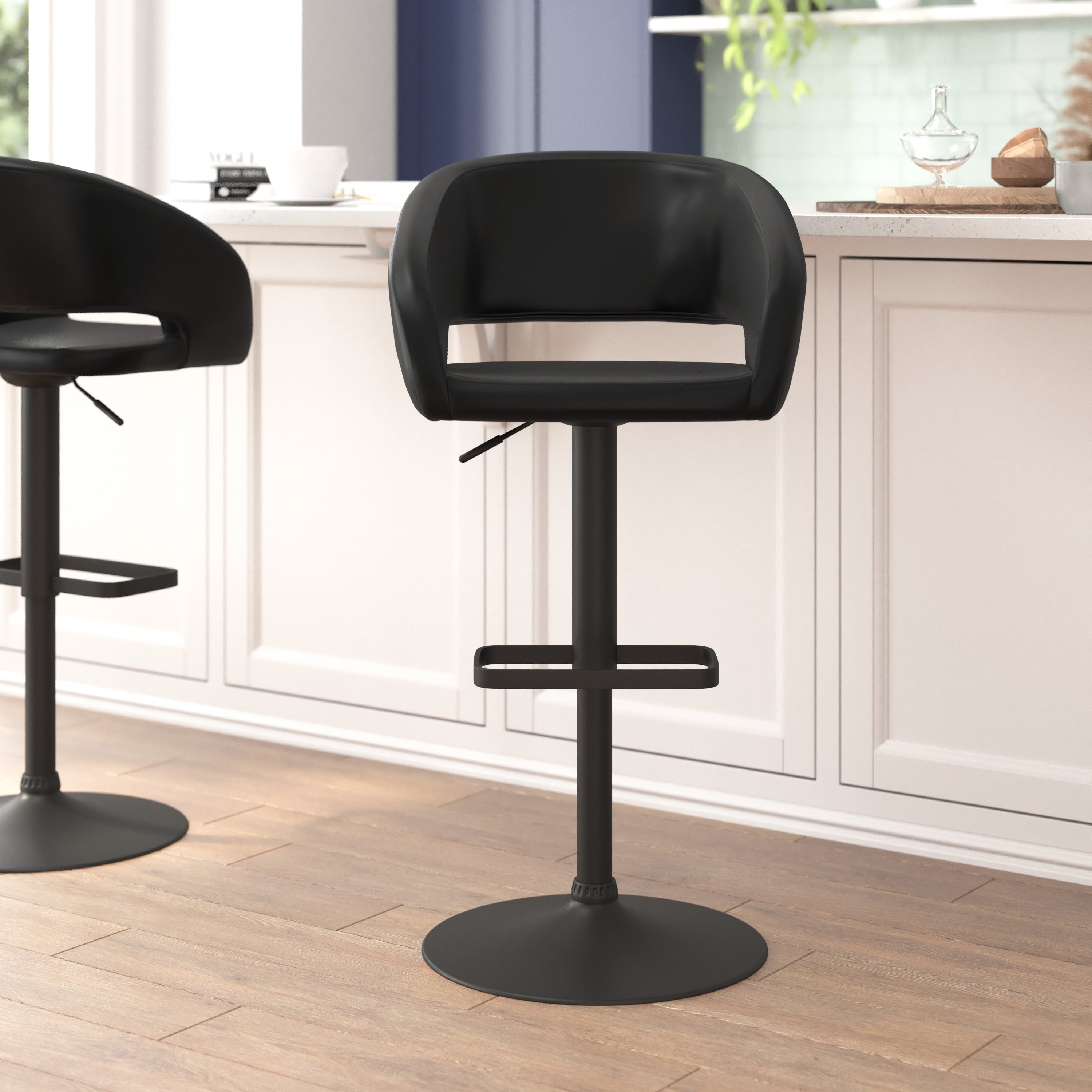 Tabouret de bar moderne rembourré à hauteur réglable avec dossier arrondi