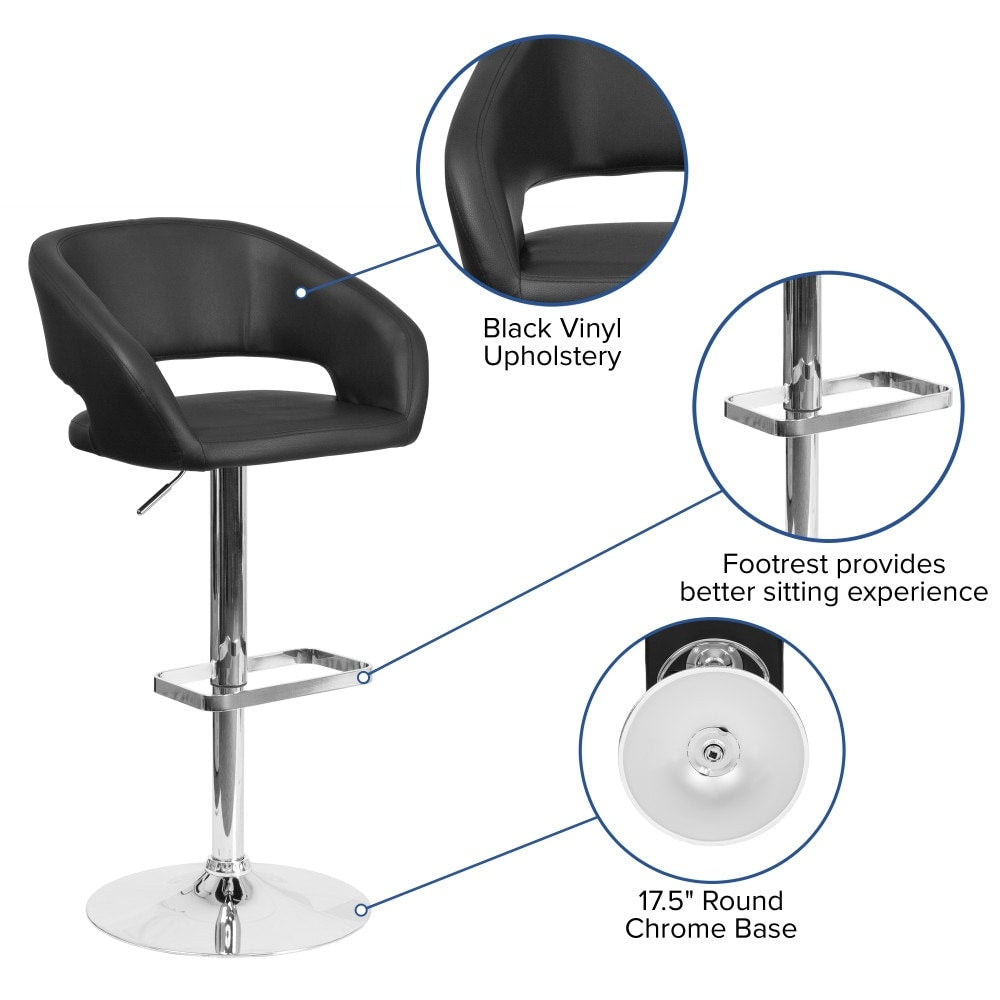 Tabouret de bar moderne rembourré à hauteur réglable avec dossier arrondi