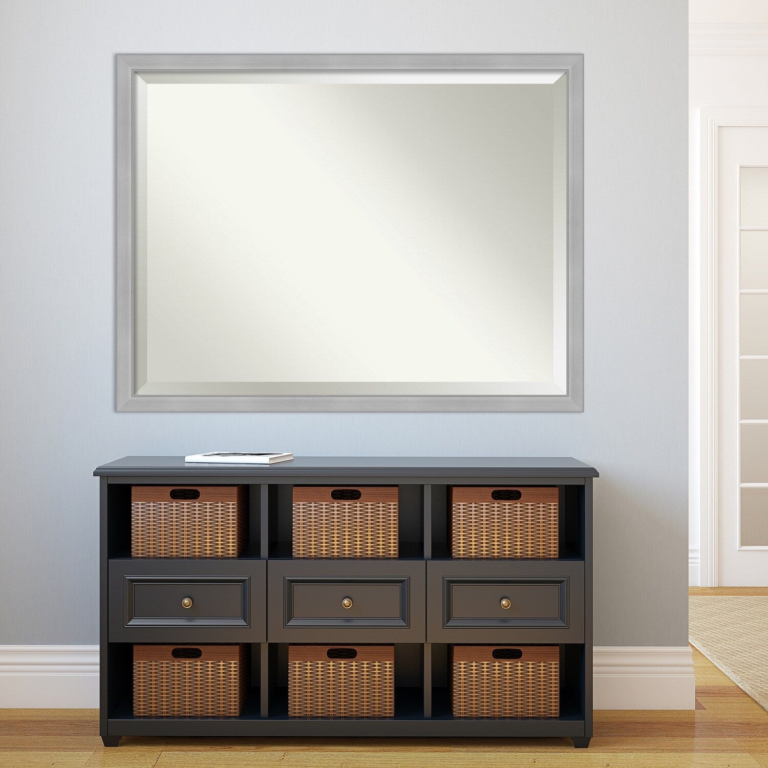 Miroir mural biseauté pour salle de bain - Cadre en nickel brossé Vista