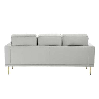 Canapé Voxo, assise rembourrée en velours gris, deux coussins décoratifs, 82 pouces