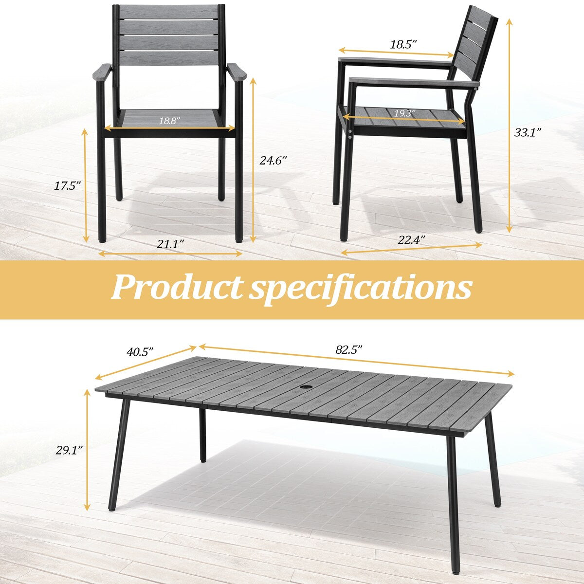 Ensemble de salle à manger d'extérieur VredHom 9 pièces avec chaises empilables – Lot de 9
