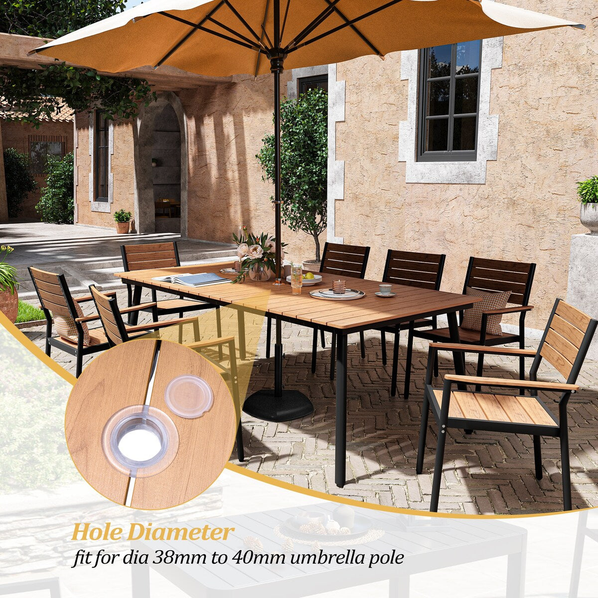 Ensemble de salle à manger d'extérieur VredHom 9 pièces avec chaises empilables – Lot de 9