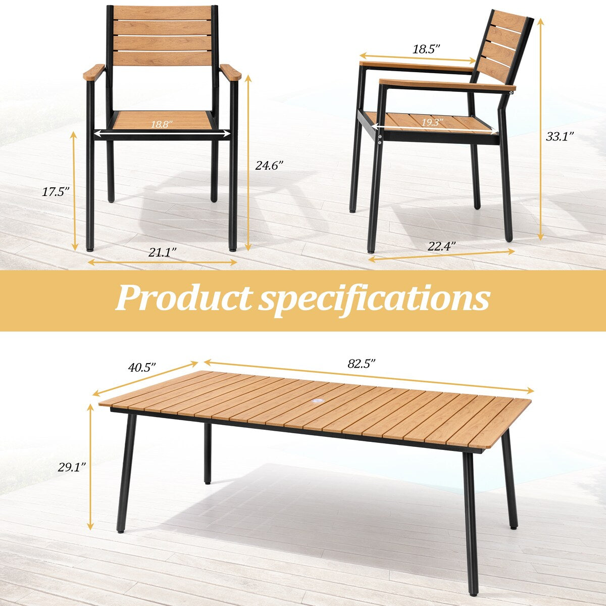 Ensemble de salle à manger d'extérieur VredHom 9 pièces avec chaises empilables – Lot de 9