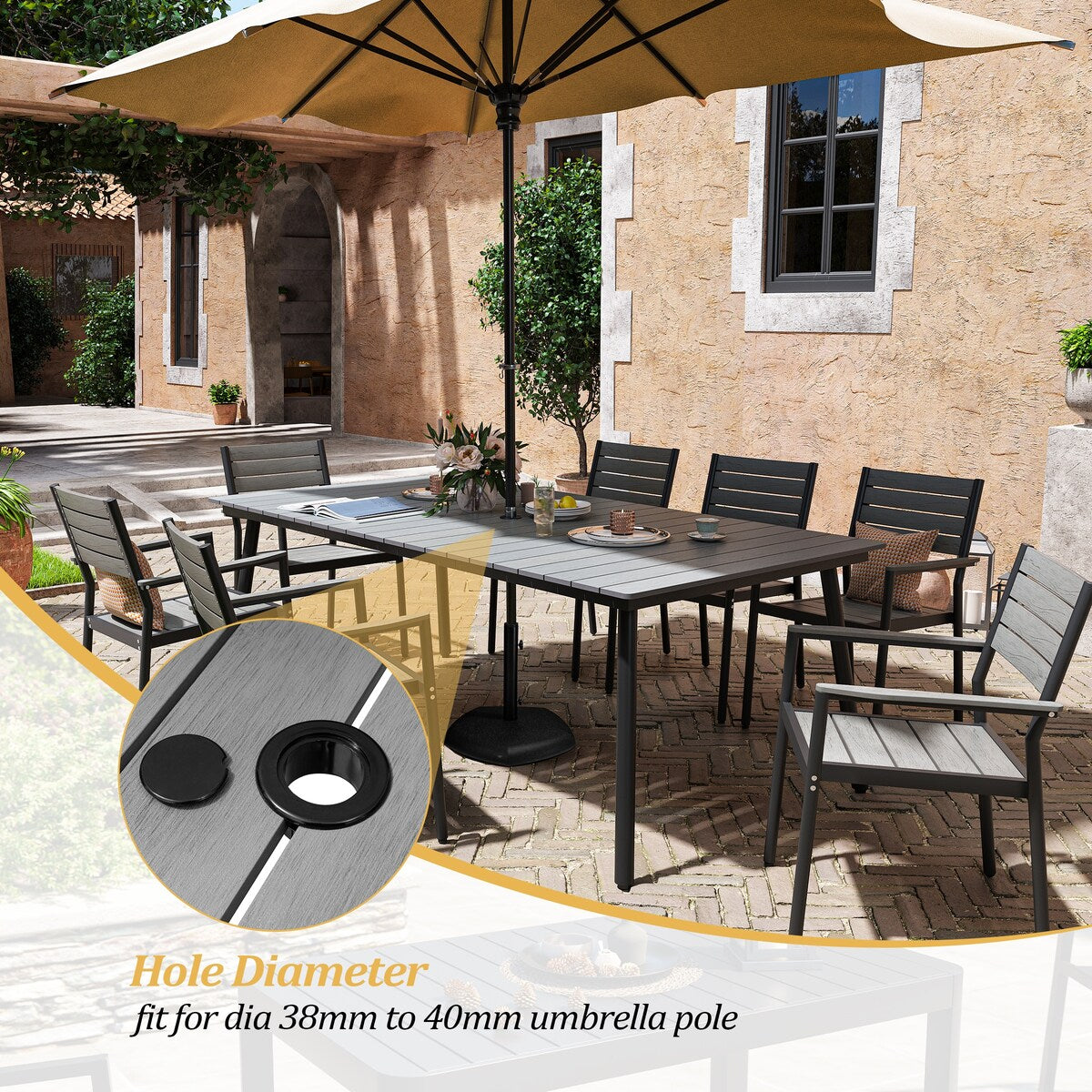 Ensemble de salle à manger d'extérieur VredHom 9 pièces avec chaises empilables – Lot de 9