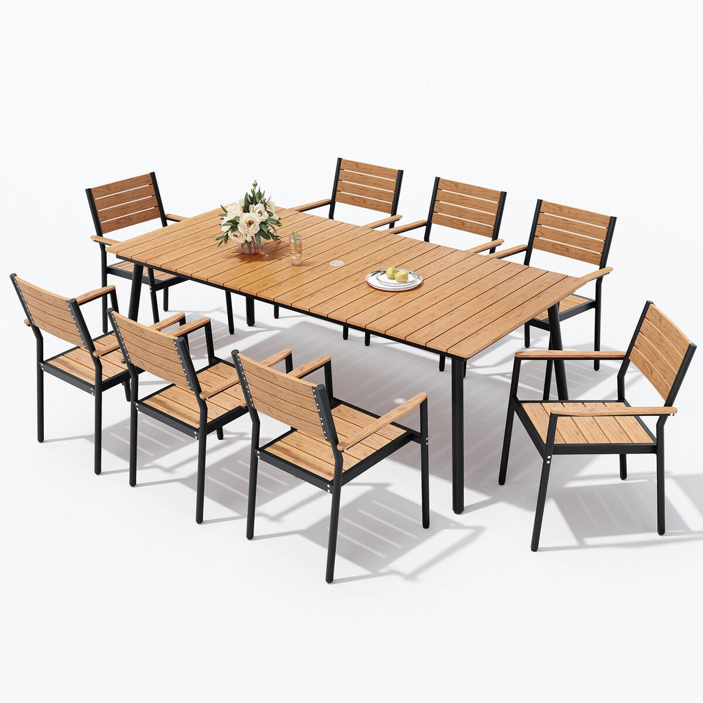 Ensemble de salle à manger d'extérieur VredHom 9 pièces avec chaises empilables – Lot de 9