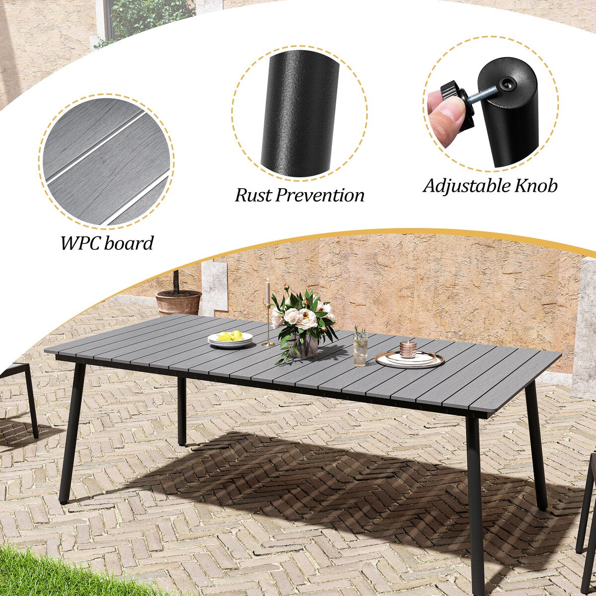 Ensemble de salle à manger d'extérieur VredHom 9 pièces avec chaises empilables – Lot de 9