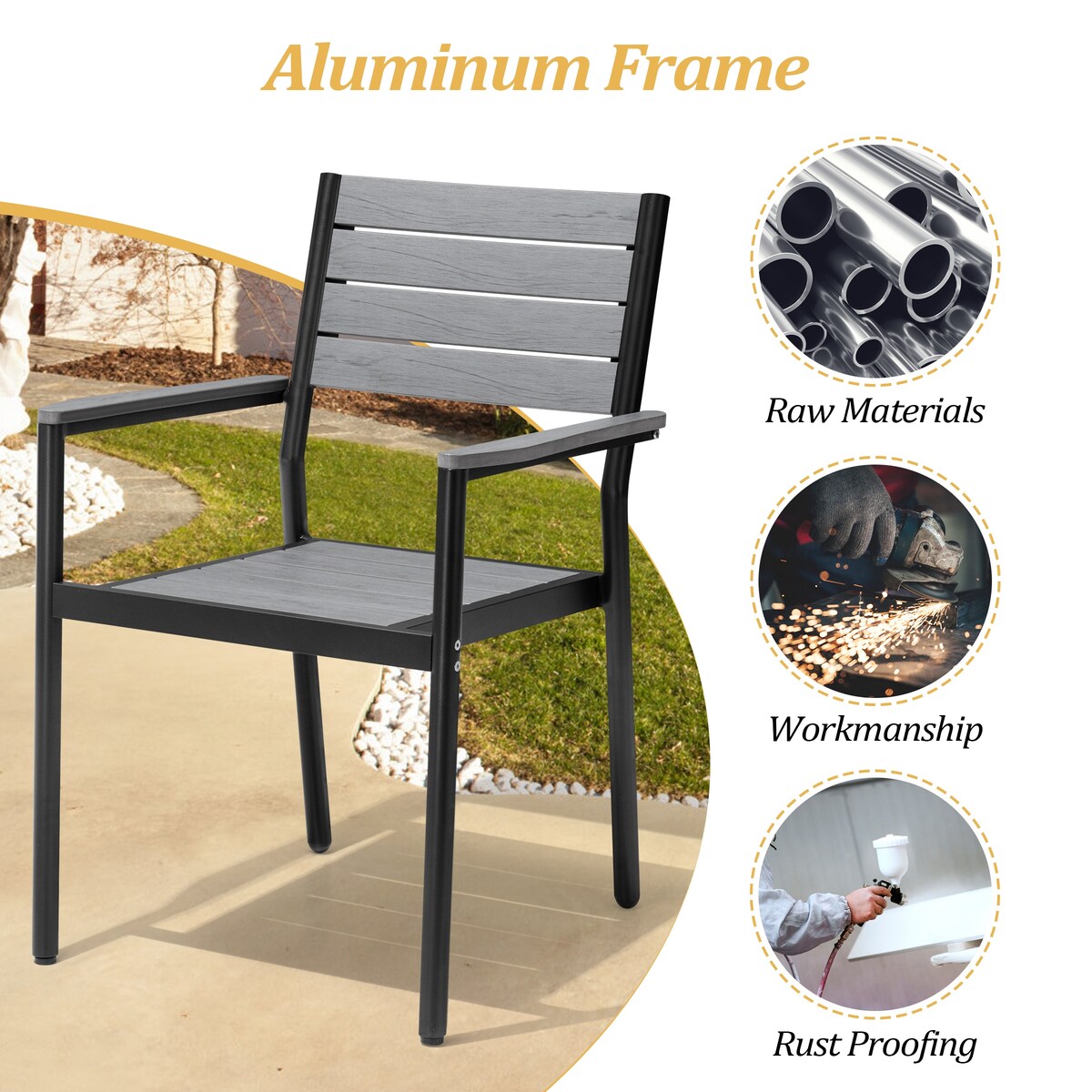 Ensemble de salle à manger d'extérieur VredHom 9 pièces avec chaises empilables – Lot de 9