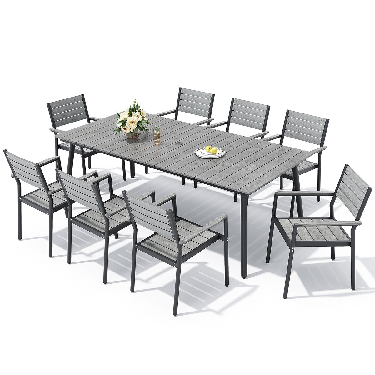 Ensemble de salle à manger d'extérieur VredHom 9 pièces avec chaises empilables – Lot de 9